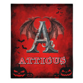 Custom Dragon Letter Blanket โ Personalized Halloween Throw with Initial & Name โ Gift for Boys & Girls